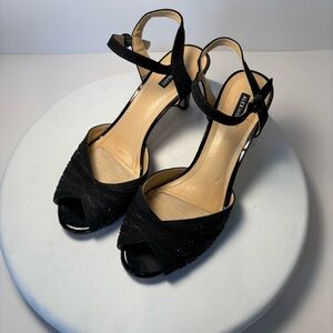 Alex Marie rhinestone-studded black heels sz 8 comfortable
